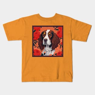 Dogs, spaniel and flowers, dog, style vector (red version spaniel) Kids T-Shirt